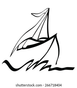 Symbol ship sailing on sea, vector illustration