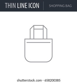 Symbol of Shopping Bag. Thin line Icon of Fashion. Stroke Pictogram Graphic for Web Design. Quality Outline Vector Symbol Concept. Premium Mono Linear Beautiful Plain Laconic Logo