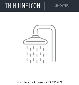 Symbol of Shower. Thin line Icon of Sanitary Engineering. Stroke Pictogram Graphic for Web Design. Quality Outline Vector Symbol Concept. Premium Mono Linear Beautiful Plain Laconic Logo