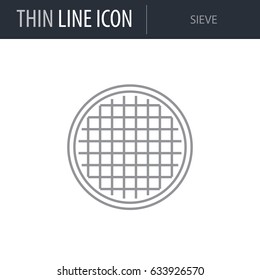 Symbol of Sieve. Thin line Icon of Farming. Stroke Pictogram Graphic for Web Design. Quality Outline Vector Symbol Concept. Premium Mono Linear Beautiful Plain Laconic Logo