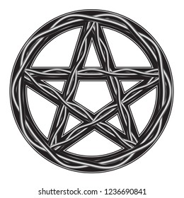 symbol sign black star pentagram with florid ornament. isolated on white background