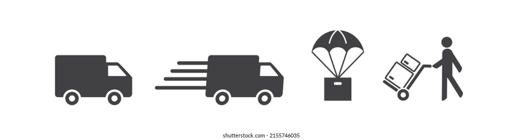 symbol and sign of distribution, supply and delivery - vector icon collection on white backround