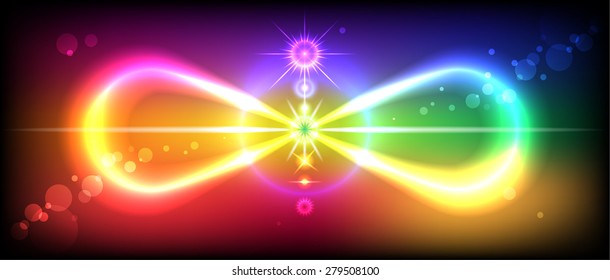 Symbol or sign of infinity with the image of the chakras on the beautiful, colorful background