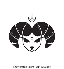 Symbol sign with inscription. Aries. Vector image of zodiac sign for astrology and horoscopes.