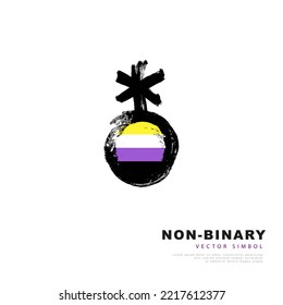 A symbol and a sign of non-binary pride. Yellow, white, purple and black brush strokes drawn by hand. A colorful logo of one of the LGBT flags. Sexual identification.