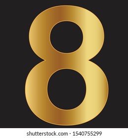 symbol sign number 8 on a black background in a golden gradient
