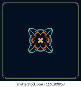 symbol sign, stars, rays, petals on a blue background