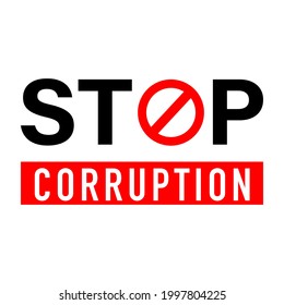 Símbolo o signo detienen la corrupción. Estampilla roja con texto "detengan la corrupción" sobre la corrupción de manos negras