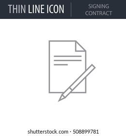 Symbol of Signing Contract Thin line Icon of Business. Stroke Pictogram Graphic for Web Design. Quality Outline Vector Symbol Concept. Premium Mono Linear Beautiful Plain Laconic Logo