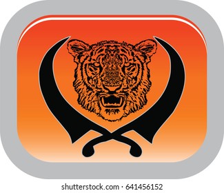 Symbol of Sikhism - two crossed dagger and Tiger, buttons, vector