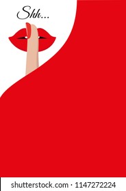 Symbol of silence using girl's lips and finger