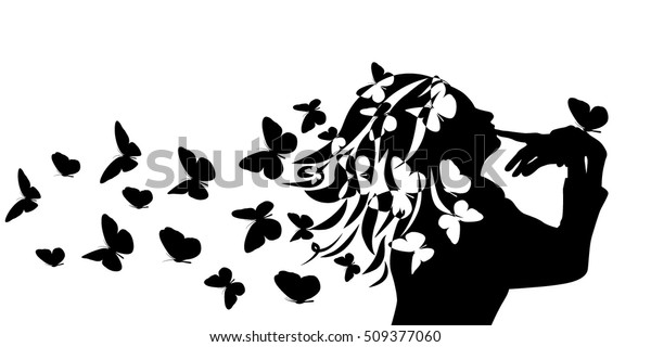 Symbol Silhouette Head Girl Butterflies Vector Stock Vector (Royalty ...