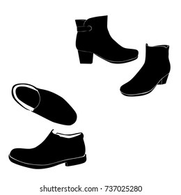 Symbol silhouette of men's and women's shoes,  black color, isolated on white background