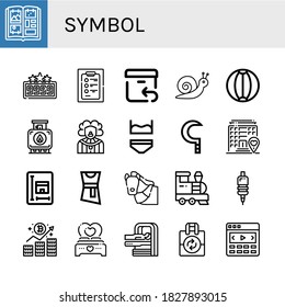 symbol simple icons set. Contains such icons as Photo album, High score, Diagnosis, Return, Snail, Beach ball, Tank, Clown, Underwear, Sickle, can be used for web, mobile and logo