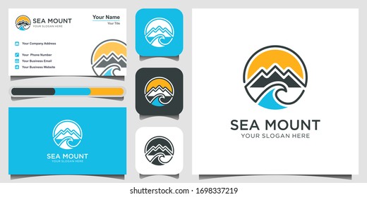 symbol simple Mountain Logo with sea water logo design. line art style Vector Illustration. logo design, icon and business card