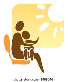 Symbol of sitting woman with child  in a transport.