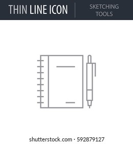 Symbol of Sketching Tools. Thin line Icon of Icons Of Startup And Development. Stroke Pictogram Graphic for Web Design. Quality Outline Vector Symbol Concept. Premium Mono Linear Beautiful Plain