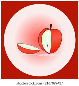 Symbol of a sliced red apple in a red square frame with a circle