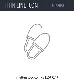 Symbol of Slippers. Thin line Icon of Hygiene. Stroke Pictogram Graphic for Web Design. Quality Outline Vector Symbol Concept. Premium Mono Linear Beautiful Plain Laconic Logo