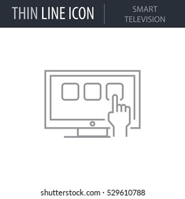 Symbol of Smart Television Thin line Icon of Electronics And Devices. Stroke Pictogram Graphic for Web Design. Quality Outline Vector Symbol Concept. Premium Mono Linear Beautiful Plain Laconic Logo