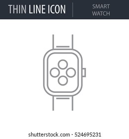 Symbol of Smart Watch. Thin line Icon of Electronics And Devices. Stroke Pictogram Graphic for Web Design. Quality Outline Vector Symbol Concept. Premium Mono Linear Beautiful Plain Laconic Logo