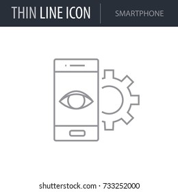 Symbol of Smartphone. Thin line Icon of Network. Stroke Pictogram Graphic for Web Design. Quality Outline Vector Symbol Concept. Premium Mono Linear Beautiful Plain Laconic Logo