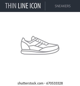Symbol of Sneakers. Thin line Icon of Fashion. Stroke Pictogram Graphic for Web Design. Quality Outline Vector Symbol Concept. Premium Mono Linear Beautiful Plain Laconic Logo