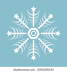 Symbol of snowflake isolated on light blue background, Snowflake symbol, icon, logo for design Christmas vector, illustration element