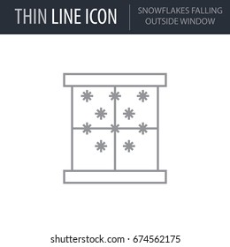 Symbol of Snowflakes Falling Outside. Thin line Icon of Merry Christmas. Stroke Pictogram Graphic for Web Design. Quality Outline Vector Symbol Concept. Premium Mono Linear Beautiful Plain