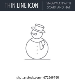 Symbol of Snowman With Scarf And Head. Thin line Icon of Merry Christmas. Stroke Pictogram Graphic for Web Design. Quality Outline Vector Symbol Concept. Premium Mono Linear Beautiful Plain