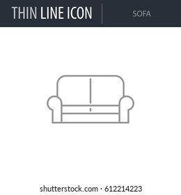 Symbol of Sofa. Thin line Icon of Linear Household Elements. Stroke Pictogram Graphic for Web Design. Quality Outline Vector Symbol Concept. Premium Mono Linear Beautiful Plain Laconic Logo