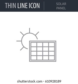 Symbol of Solar Panel. Thin line Icon of Power And Energy. Stroke Pictogram Graphic for Web Design. Quality Outline Vector Symbol Concept. Premium Mono Linear Beautiful Plain Laconic Logo