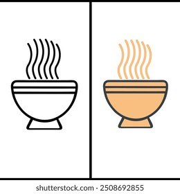symbol for soup. Black line symbol with gray shifting flat filled icon on white background, Bowl linear logo mark in color