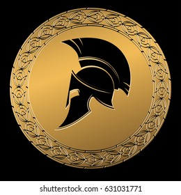 Symbol a Spartan helmet, an ornament in the Greek style gold color.