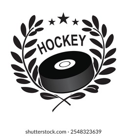 Symbol of sport game of hockey with accessory puck. Vector illustration