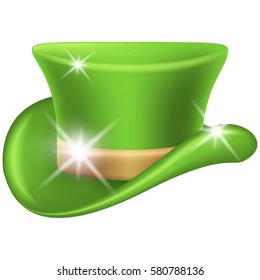 Symbol of St Patrick Day. Green leprechaun hat on white background. St Patricks hat. Vector illustration