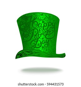 Symbol of St. Patrick's Day in the form of a green Leprechaun hat with clover isolated on white background