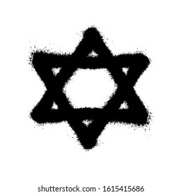 Symbol of the Star of David. Vector illustration in graffiti style with overspray in black over white.