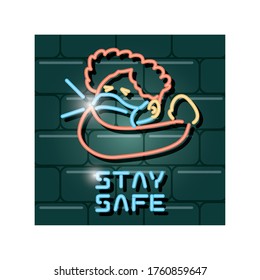 symbol of stay safe in neon light vector illustration design