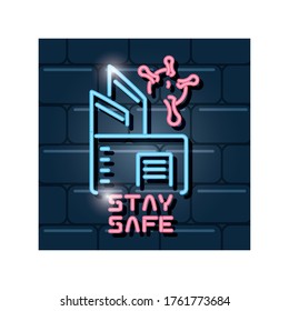symbol of stay safe in neon light vector illustration design