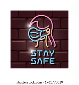 symbol of stay safe in neon light vector illustration design