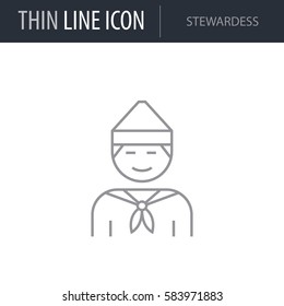 Symbol of Stewardess. Thin line Icon of Airline.