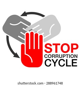 symbol of stop corruption cycle. color red refer to stop and color grey refer to corruption.