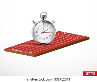 Symbol of a stopwatch and run athletic track in three-dimensional space. Vector illustration.