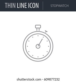 Symbol of Stopwatch. Thin line Icon of Diet. Stroke Pictogram Graphic for Web Design. Quality Outline Vector Symbol Concept. Premium Mono Linear Beautiful Plain Laconic Logo