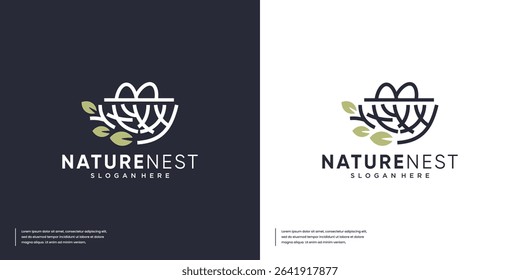 Symbol of strength and comfort with bird nest and egg concept, minimalist style, graphic design template.