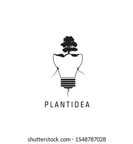 symbol of strong idea with bulb,plant and roots design