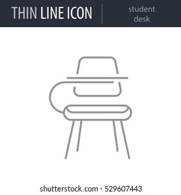 Symbol of student desk Thin line Icon of Education Essentials. Stroke Pictogram Graphic for Web Design. Quality Outline Vector Symbol Concept. Premium Mono Linear Beautiful Plain Laconic Logo
