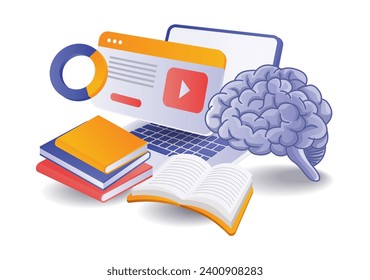 Symbol of student studying online with laptop flat isometric illustration