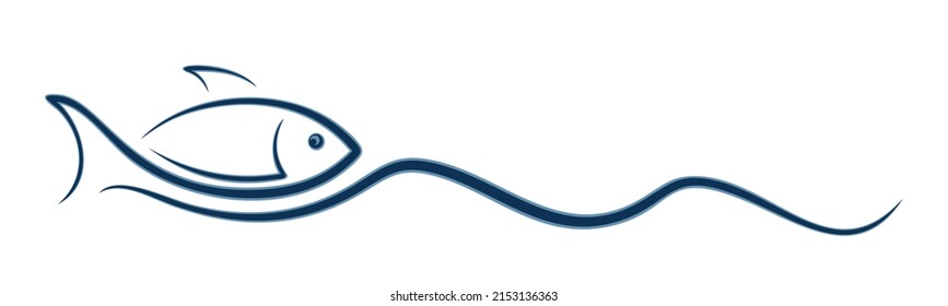 The symbol of stylized blue fish with wave.